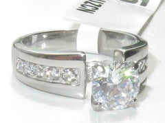 Jewellery Kingdom Stainless Steel Accents Simulated Diamond Ladies Engagement Ring (Silver) - Engagement Rings - British D'sire