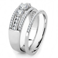 Jewellery Kingdom Stainless Steel Band Sparkling Ladies Engagement Ring Set - Jewelry Rings - British D'sire