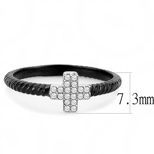 Jewellery Kingdom Stainless Steel Cross Over Flat Pretty Ladies Cross Ring (Black) Secondary image