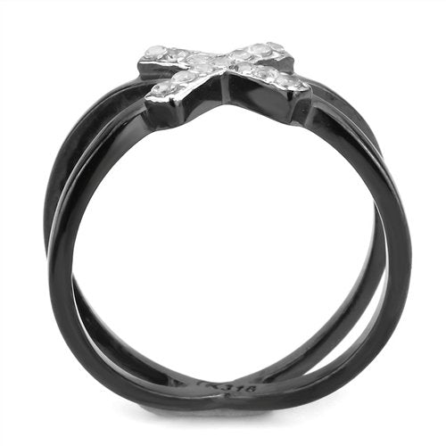 Jewellery Kingdom Stainless Steel Crossover Cubic Zirconia Band Ring (Black) - Rings - British D'sire