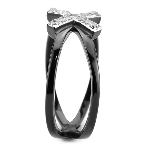Jewellery Kingdom Stainless Steel Crossover Cubic Zirconia Band Ring (Black) - Rings - British D'sire