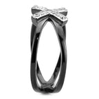 Jewellery Kingdom Stainless Steel Crossover Cubic Zirconia Band Ring (Black) - Rings - British D'sire