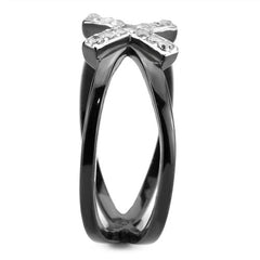 Jewellery Kingdom Stainless Steel Crossover Cubic Zirconia Band Ring (Black) - Rings - British D'sire