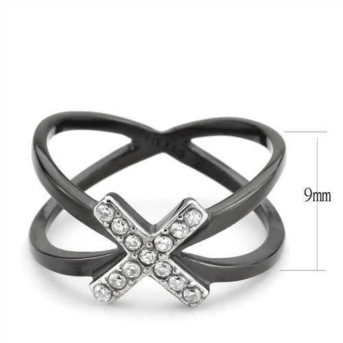 Jewellery Kingdom Stainless Steel Crossover Cubic Zirconia Band Ring (Black) - Rings - British D'sire