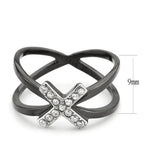 Jewellery Kingdom Stainless Steel Crossover Cubic Zirconia Band Ring (Black) - Rings - British D'sire
