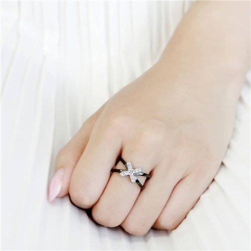 Jewellery Kingdom Stainless Steel Crossover Cubic Zirconia Band Ring (Black) - Rings - British D'sire
