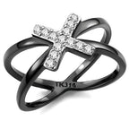 Jewellery Kingdom Stainless Steel Crossover Cubic Zirconia Band Ring (Black) - Rings - British D'sire