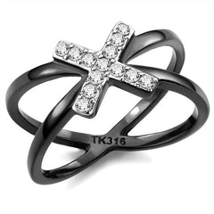 Jewellery Kingdom Stainless Steel Crossover Cubic Zirconia Band Ring (Black) - Rings - British D'sire