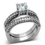 Jewellery Kingdom Stainless Steel Cubic Zirconia Engagement Wedding Band Ring Set (Silver) - Engagement Rings - British D'sire