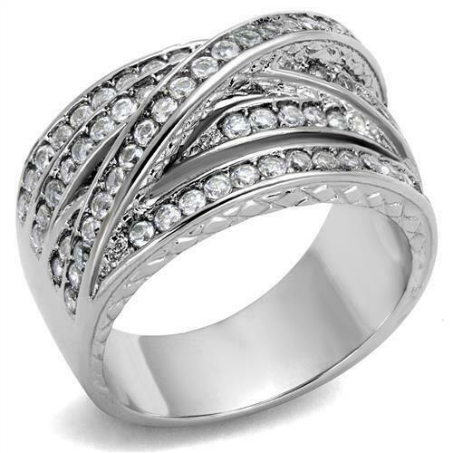 Jewellery Kingdom Stainless Steel Cubic Zirconia Ladies Band Ring (Silver) - Jewelry Rings - British D'sire Main image
