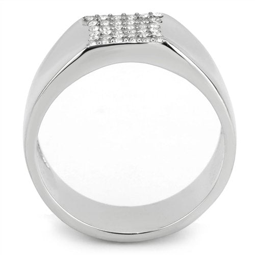 Jewellery Kingdom Stainless Steel Cubic Zirconia Pinky 6 Row Clear Sparkling Mens Signet Ring - Jewelry Rings - British D'sire