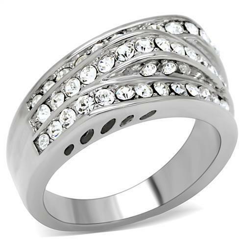 Jewellery Kingdom Stainless Steel Cubic Zirconia Realistic Pave Ladies Cocktail Ring - Jewelry Rings - British D'sire Main image