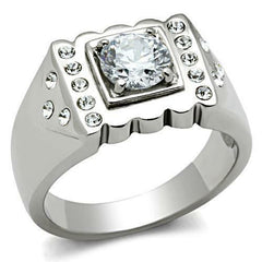 Jewellery Kingdom Stainless Steel Cubic Zirconia Silver Studded Square Mens Signet Ring - Jewelry Rings - British D'sire