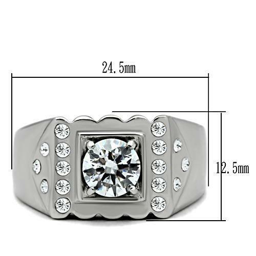 Jewellery Kingdom Stainless Steel Cubic Zirconia Silver Studded Square Mens Signet Ring - Jewelry Rings - British D'sire