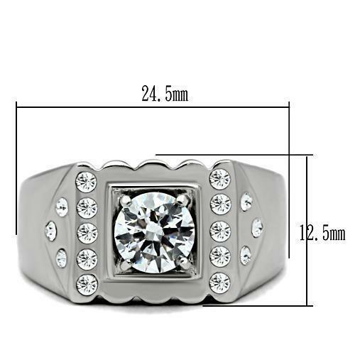 Jewellery Kingdom Stainless Steel Cubic Zirconia Silver Studded Square Mens Signet Ring Secondary image