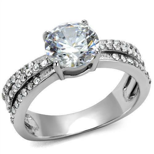 Jewellery Kingdom Stainless Steel Cubic Zirconia Silver Triple Row Ladies 2CT Ring - Jewelry Rings - British D'sire Main image