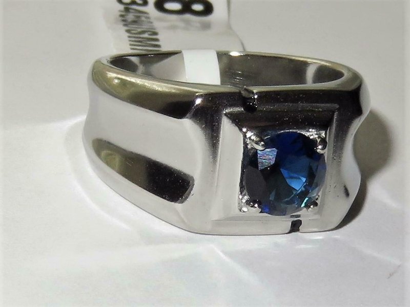 Jewellery Kingdom Stainless Steel Cubic Zirconia Solitaire Signet Pinky Mens Sapphire Ring - Jewelry Rings - British D'sire