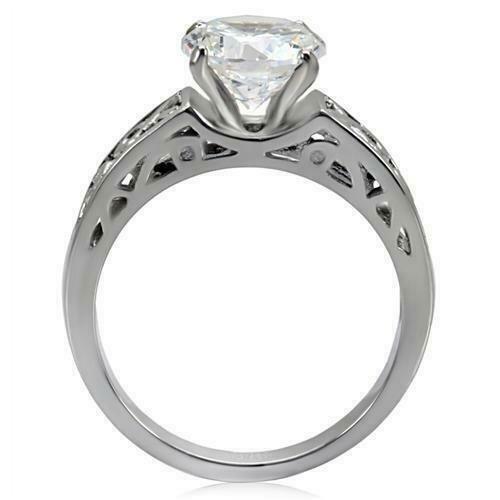 Jewellery Kingdom Stainless Steel Fancy Shank Cubic Zirconia Ladies Solitaire Ring (Silver) - Jewelry Rings - British D'sire