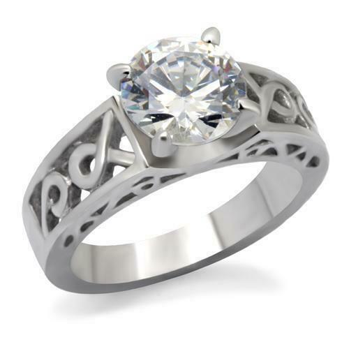 Jewellery Kingdom Stainless Steel Fancy Shank Cubic Zirconia Ladies Solitaire Ring (Silver) - Jewelry Rings - British D'sire