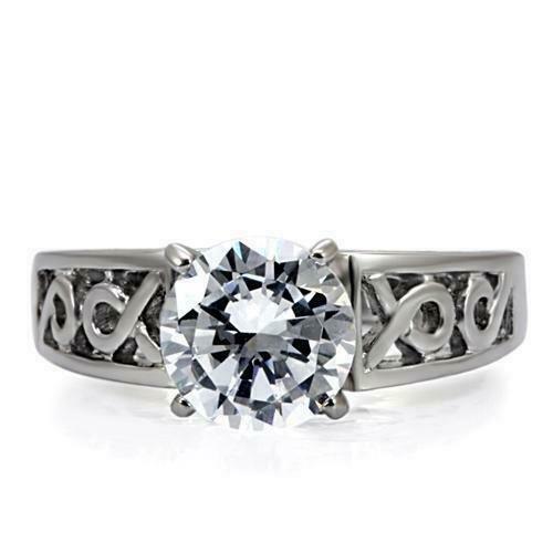 Jewellery Kingdom Stainless Steel Fancy Shank Cubic Zirconia Ladies Solitaire Ring (Silver) - Jewelry Rings - British D'sire