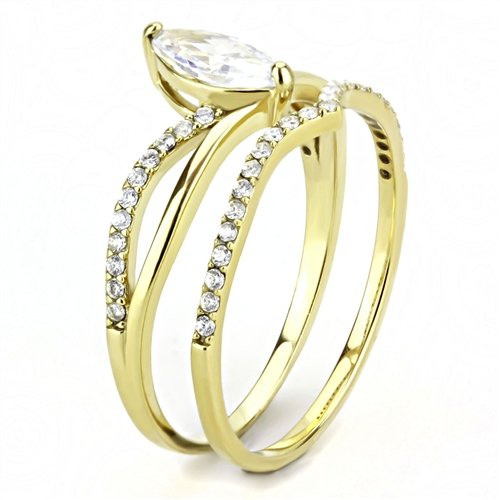 Jewellery Kingdom Stainless Steel Marquise Engagement Wedding Ladies Band Ring Set (Gold) Secondary image