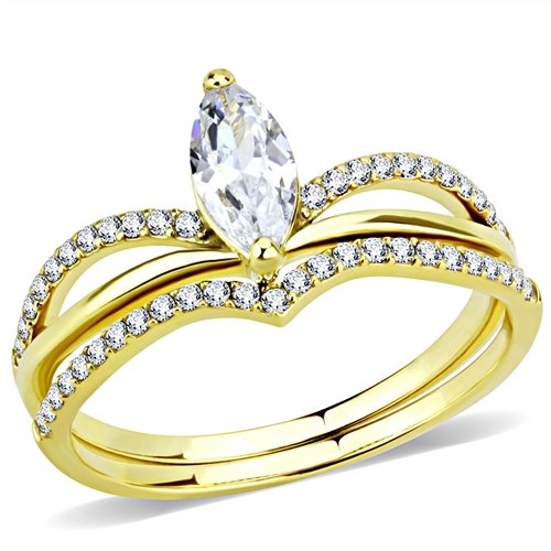 Jewellery Kingdom Stainless Steel Marquise Engagement Wedding Ladies Band Ring Set (Gold) - Jewelry Rings - British D'sire Main image