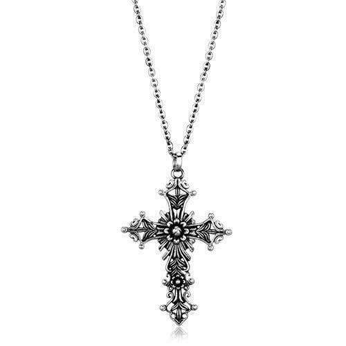 Jewellery Kingdom Stainless Steel Ornate No Stone Cross Necklace Chain (Silver) - Necklaces & Pendants - British D'sire Main image