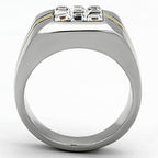 Jewellery Kingdom Stainless Steel Princess Cut Square Signet Mens Gold Cubic Zirconia Ring - Jewelry Rings - British D'sire