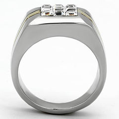 Jewellery Kingdom Stainless Steel Princess Cut Square Signet Mens Gold Cubic Zirconia Ring - Jewelry Rings - British D'sire