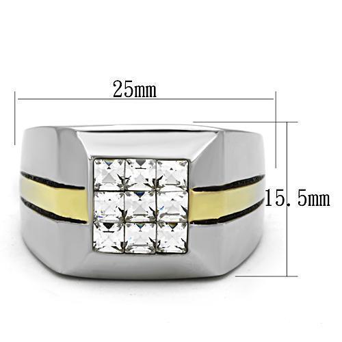 Jewellery Kingdom Stainless Steel Princess Cut Square Signet Mens Gold Cubic Zirconia Ring - Jewelry Rings - British D'sire