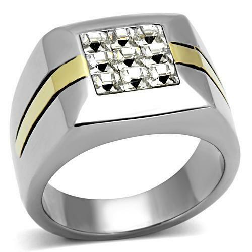 Jewellery Kingdom Stainless Steel Princess Cut Square Signet Mens Gold Cubic Zirconia Ring - Jewelry Rings - British D'sire Main image