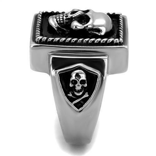 Jewellery Kingdom Stainless Steel Signet Blackened Biker Goth Silver Stamped Mens Skull Ring Secondary image