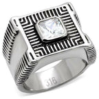 Jewellery Kingdom Stainless Steel Signet Square Princess Cut Clear Silver 3CT Mens Cubic Zirconia Ring - Rings - British D'sire