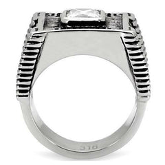 Jewellery Kingdom Stainless Steel Signet Square Princess Cut Clear Silver 3CT Mens Cubic Zirconia Ring - Rings - British D'sire