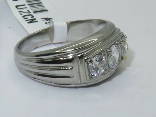 Jewellery Kingdom Stainless Steel Simulated Diamonds Silver Pinky Signet Three Stone Mens Ring Secondary image