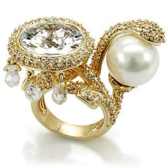 Jewellery Kingdom Statement Womens Simulated Diamonds Pearl Charms Dangle Snake Ring (Gold) - Jewelry Rings - British D'sire