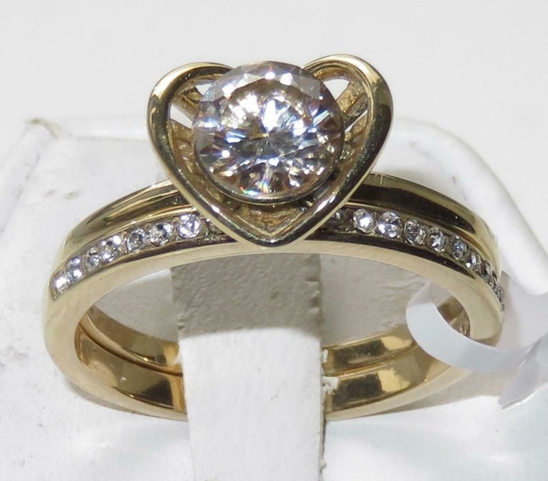 Jewellery Kingdom Steel 1.50CT Ladies Solitaire Engagement Wedding Gold Ring Set Band - Jewelry Rings - British D'sire Main image