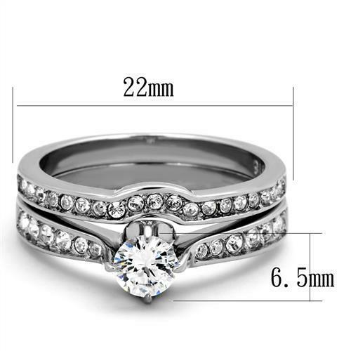 Jewellery Kingdom Steel Cubic Zirconia Band Solitaire Wedding Engagement Silver Ring Set Secondary image