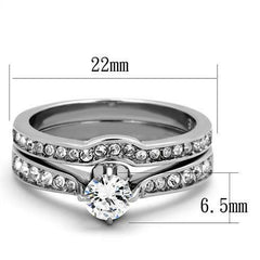 Jewellery Kingdom Steel Cubic Zirconia Band Solitaire Wedding Engagement Silver Ring Set - Engagement Rings - British D'sire