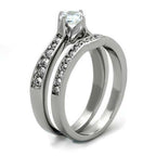 Jewellery Kingdom Steel Cubic Zirconia Band Solitaire Wedding Engagement Silver Ring Set - Engagement Rings - British D'sire