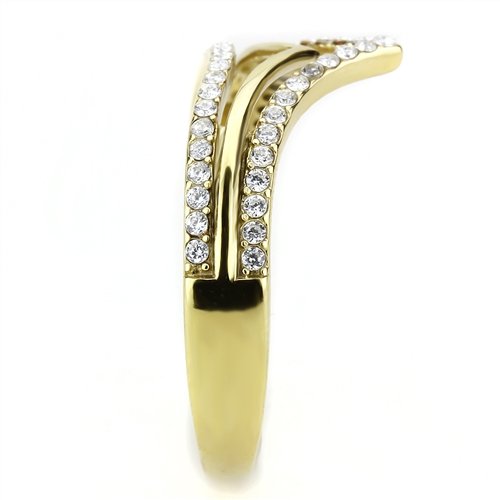 Jewellery Kingdom Steel Cubic Zirconia Prong Set Ladies Wishbone Ring Band (Gold) - Jewelry Rings - British D'sire
