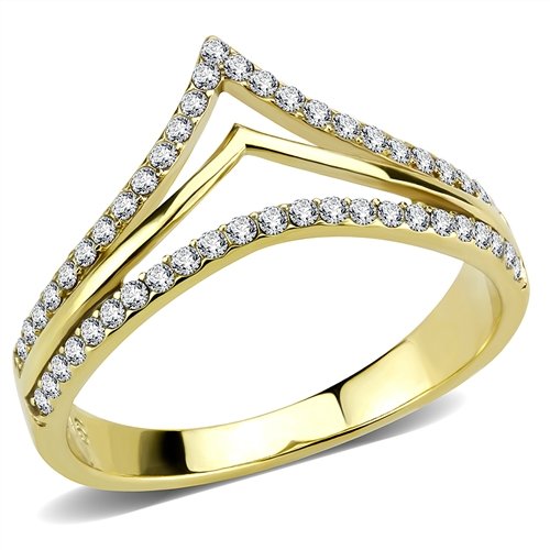 Jewellery Kingdom Steel Cubic Zirconia Prong Set Ladies Wishbone Ring Band (Gold) - Jewelry Rings - British D'sire Main image