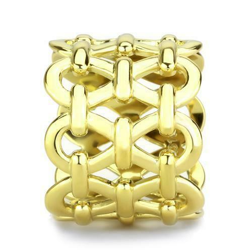 Jewellery Kingdom Steel No Stone No Tarnish Chain Link Ladies Ring Band (Gold) - Rings - British D'sire
