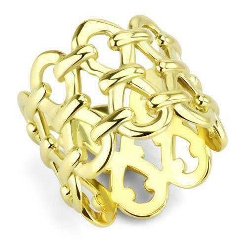 Jewellery Kingdom Steel No Stone No Tarnish Chain Link Ladies Ring Band (Gold) - Rings - British D'sire