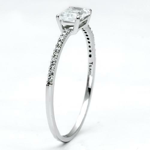 Jewellery Kingdom Sterling 925 Stamped Solitaire Accents Ladies Emerald Cut Ring (Silver) - Jewelry Rings - British D'sire