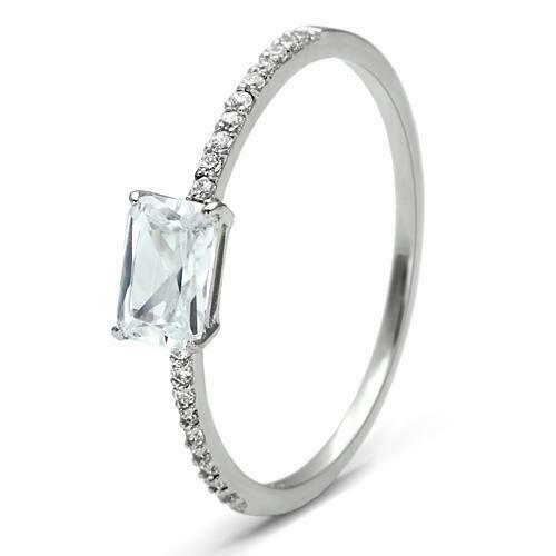 Jewellery Kingdom Sterling 925 Stamped Solitaire Accents Ladies Emerald Cut Ring (Silver) - Jewelry Rings - British D'sire Main image