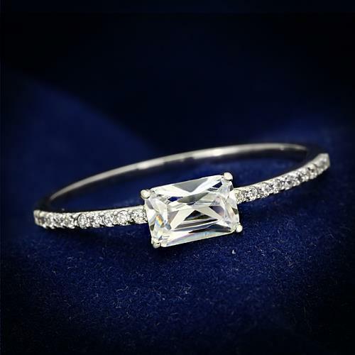 Jewellery Kingdom Sterling 925 Stamped Solitaire Accents Ladies Emerald Cut Ring (Silver) - Jewelry Rings - British D'sire