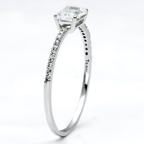 Jewellery Kingdom Sterling 925 Stamped Solitaire Accents Ladies Emerald Cut Ring (Silver) - Jewelry Rings - British D'sire