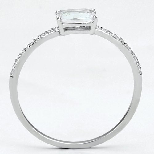 Jewellery Kingdom Sterling 925 Stamped Solitaire Accents Ladies Emerald Cut Ring (Silver) - Jewelry Rings - British D'sire