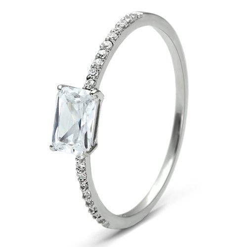 Jewellery Kingdom Sterling 925 Stamped Solitaire Accents Ladies Emerald Cut Ring (Silver) - Jewelry Rings - British D'sire